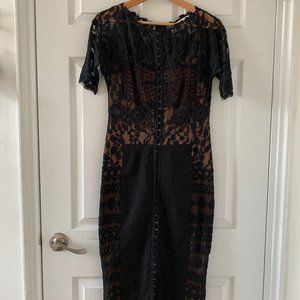 Elegant Black Lace Midi Dress